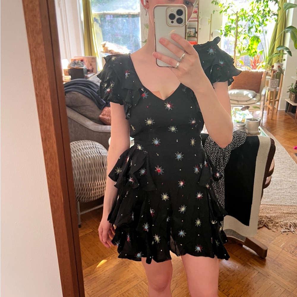 Vintage Kate Moss x TopShop Black Mini Dress with Colorful Embroidered Stars